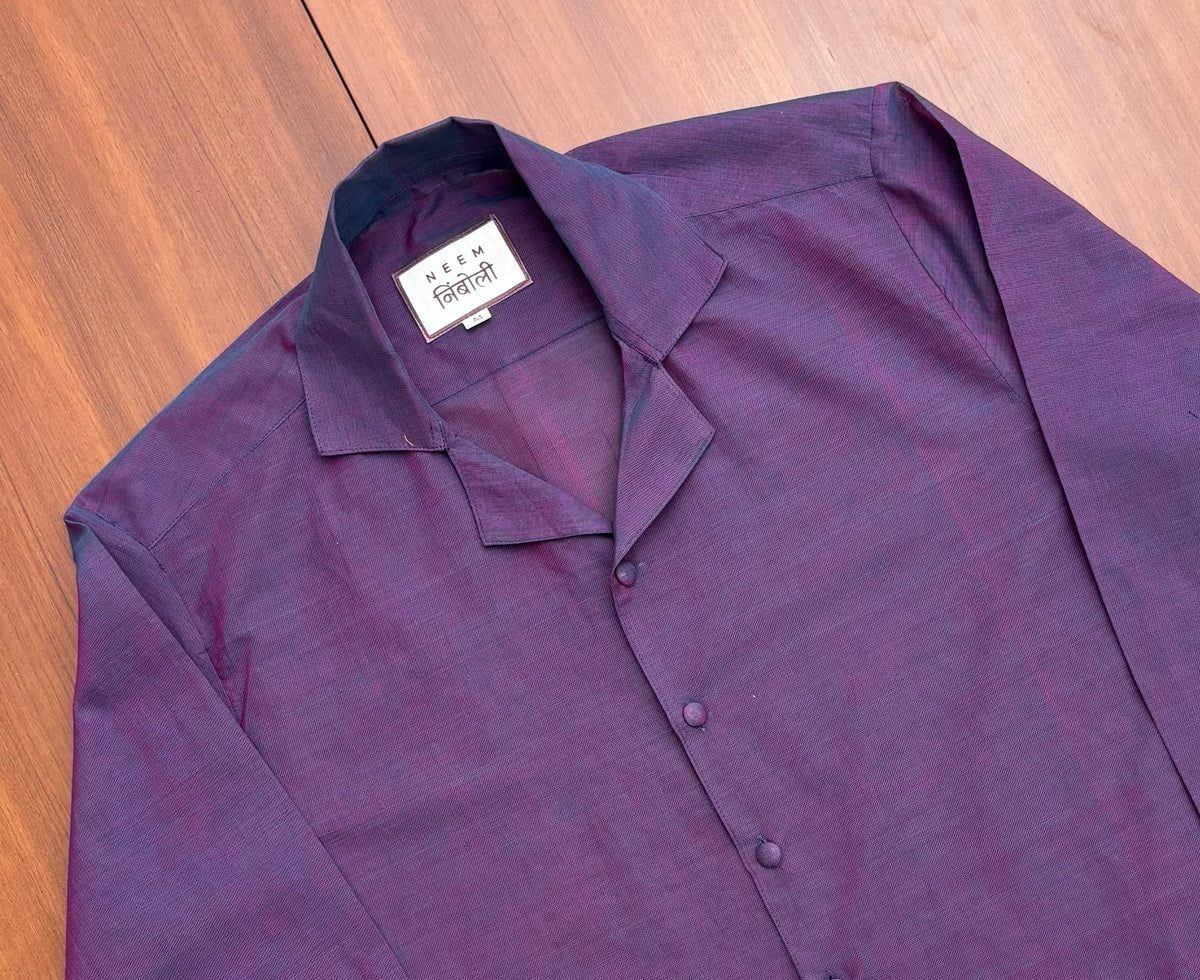 Royal Purple Peacock Border Cotton Shirt