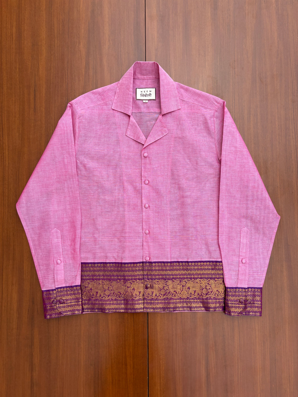 Blush Pink Elephant Border Cotton Shirt