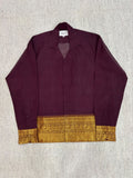 Deep Plum Teal Elephant Zari Border Cotton Shirt