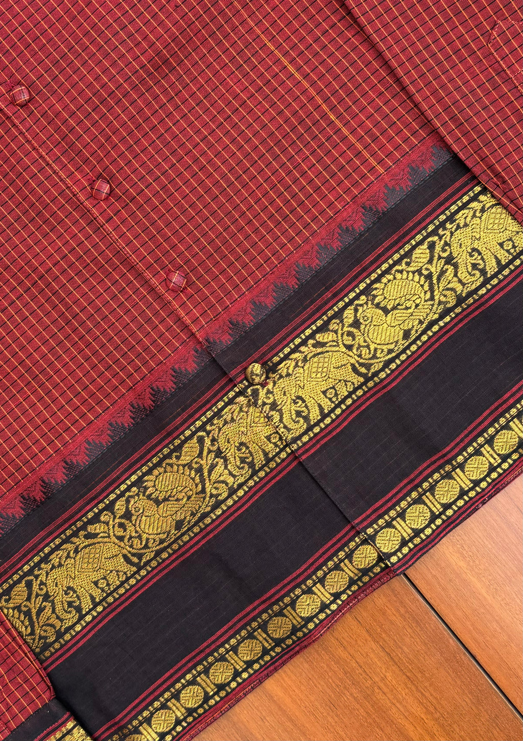 Crimson Grid Elephant Border Cotton Shirt