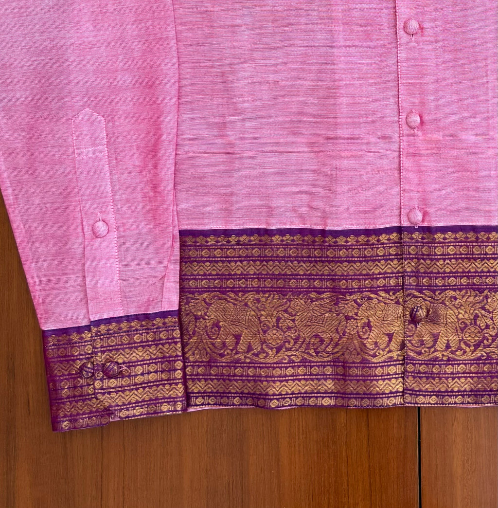 Blush Pink Elephant Border Cotton Shirt