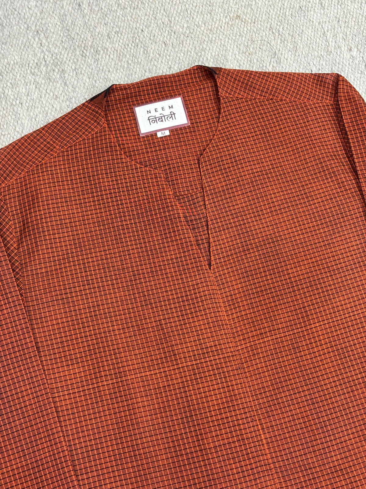Rust Orange Micro-Check Zari Notch Shirt