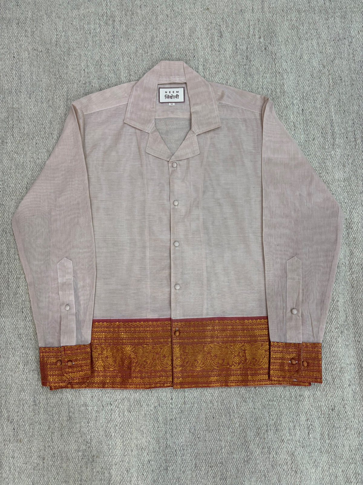 Dusty Lavender Red Zari Border Cotton Shirt