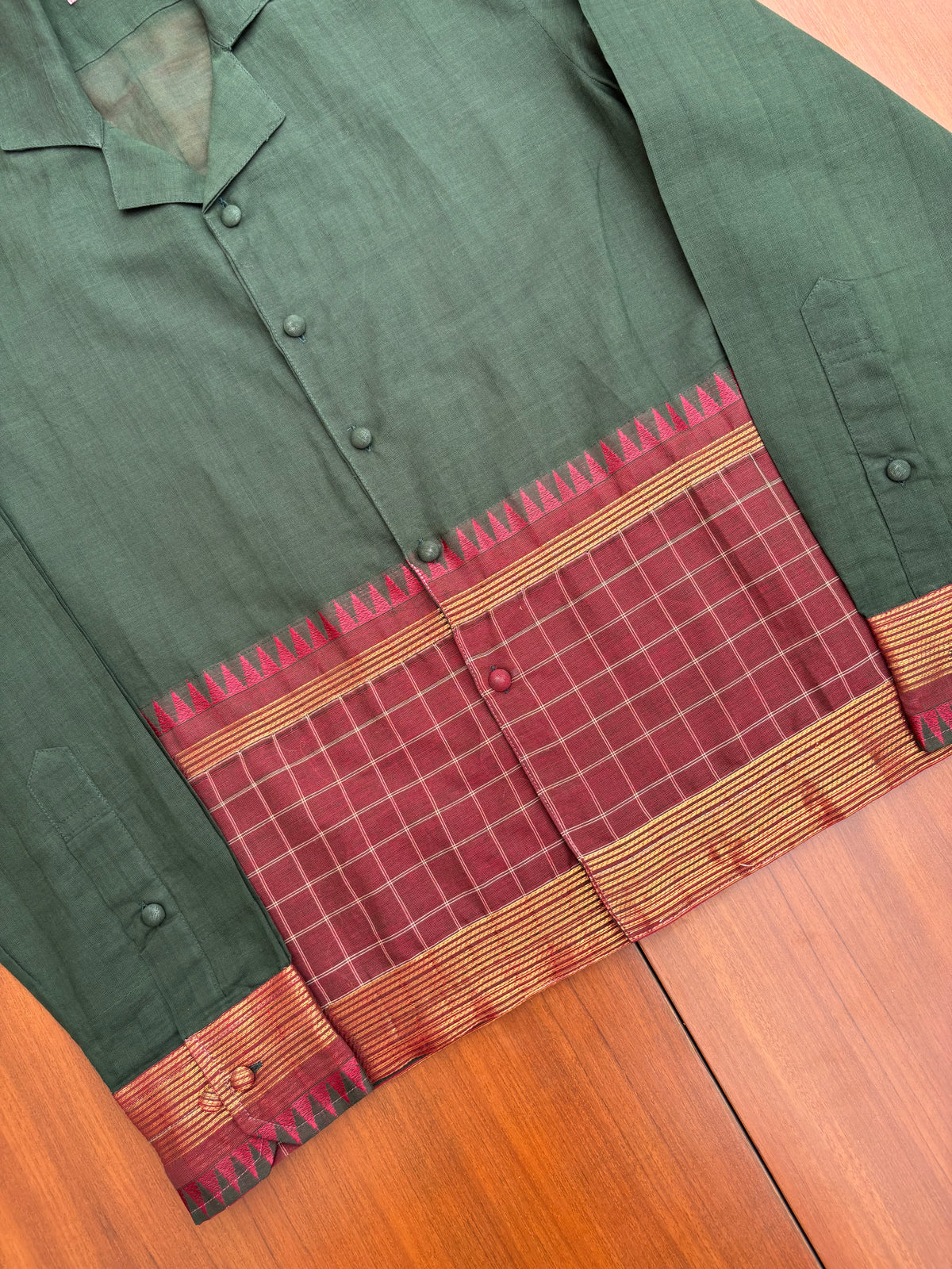Forest Green Temple Border Cotton Shirt