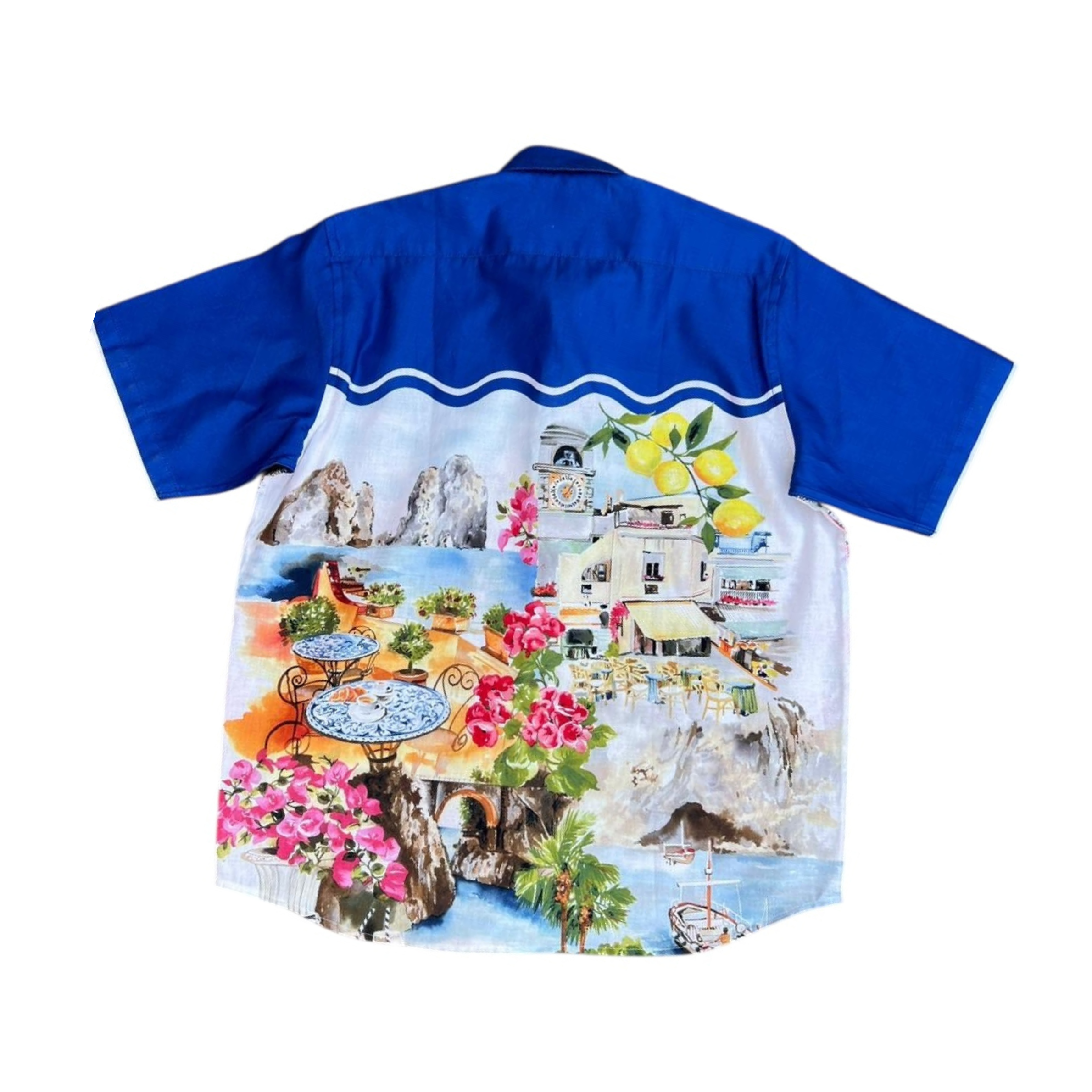Royal Blue Italian Scenic Print Cotton Shirt