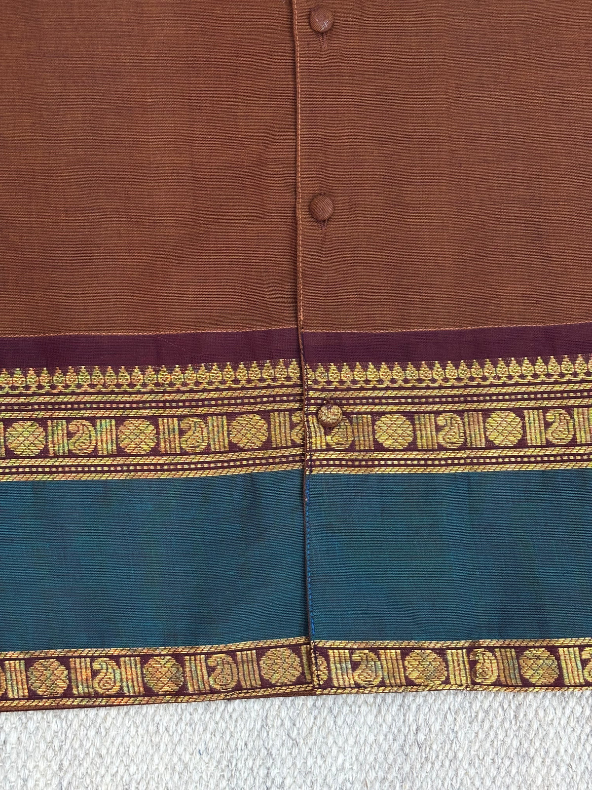 Rust Earth Teal Border Cotton Shirt