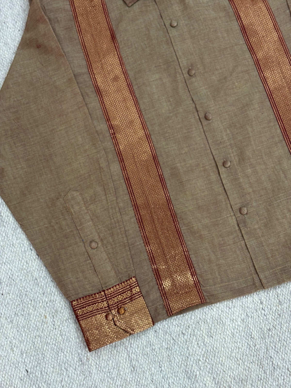 Warm Taupe Vertical Zari Panel Cotton Shirt