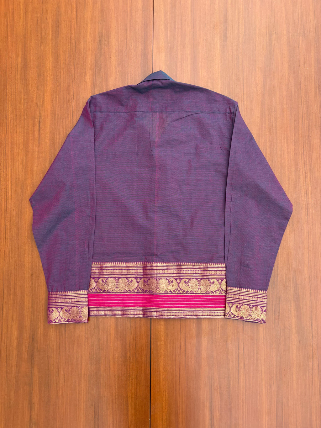 Royal Purple Peacock Border Cotton Shirt