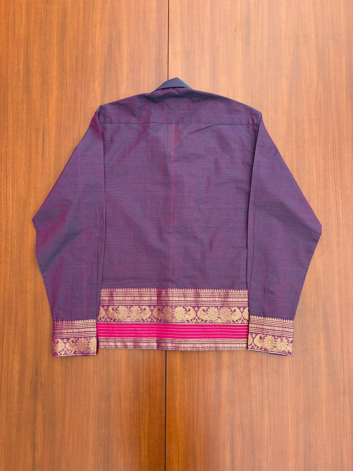 Royal Purple Peacock Border Cotton Shirt