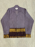 Slate Grey Striped Gold Zari Border Cotton Shirt