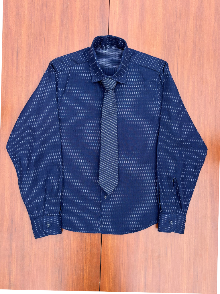 Midnight Reversible Cotton Shirt with Detachable Tie