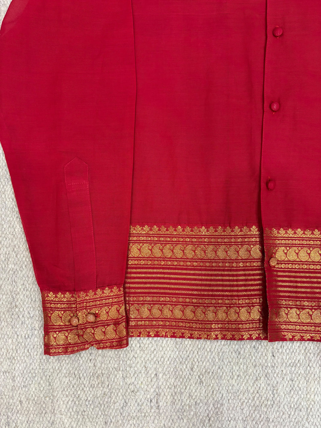 Crimson Red Gold Zari Border Cotton Shirt