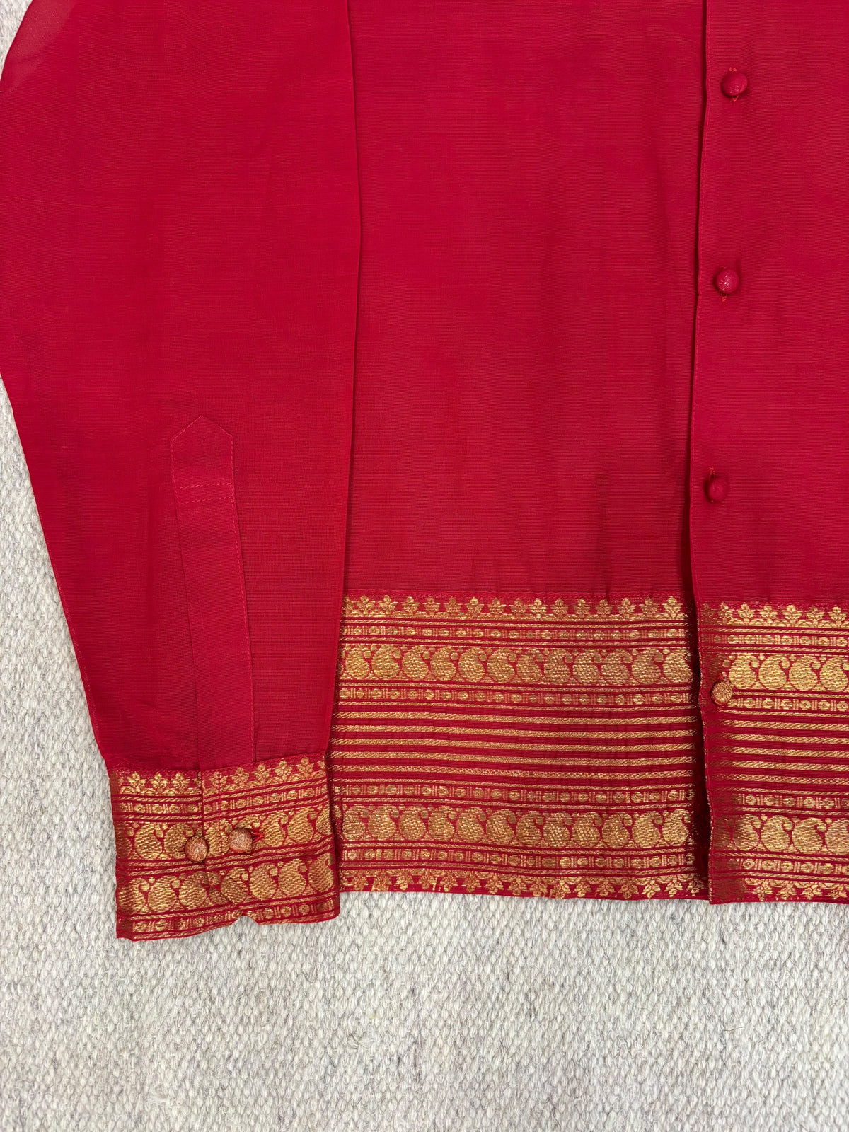 Crimson Red Gold Zari Border Cotton Shirt