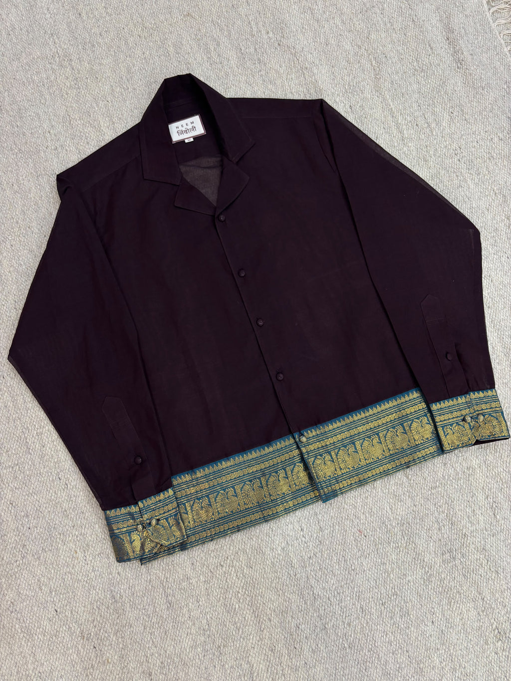 Deep Plum Zari Saree Cotton Shirt