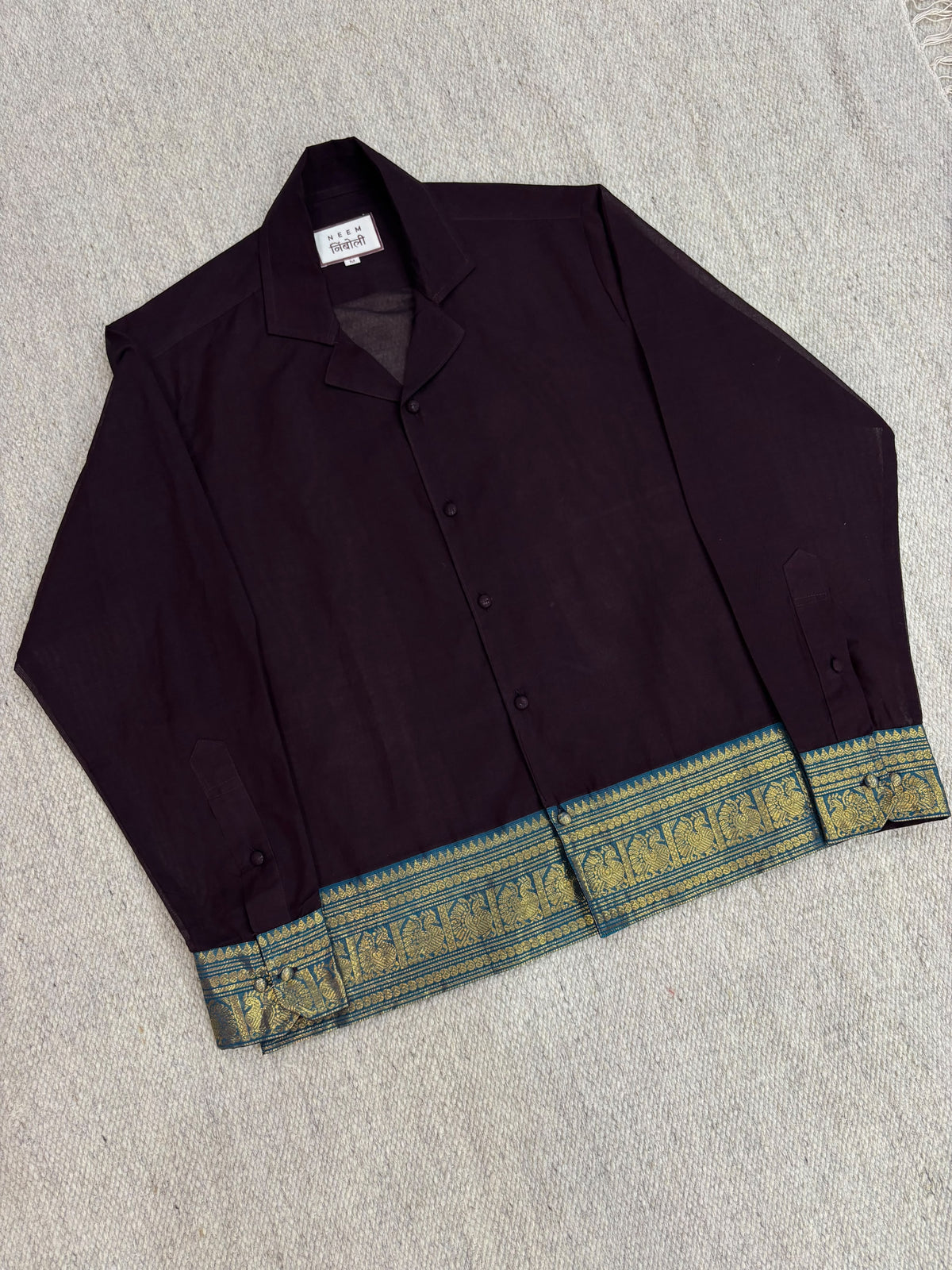 Deep Plum Zari Saree Cotton Shirt