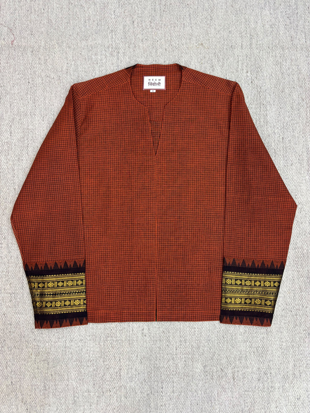 Rust Orange Micro-Check Zari Notch Shirt