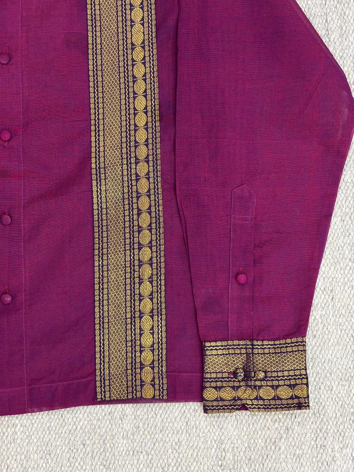 Magenta Vertical Zari Panel Cotton Shirt