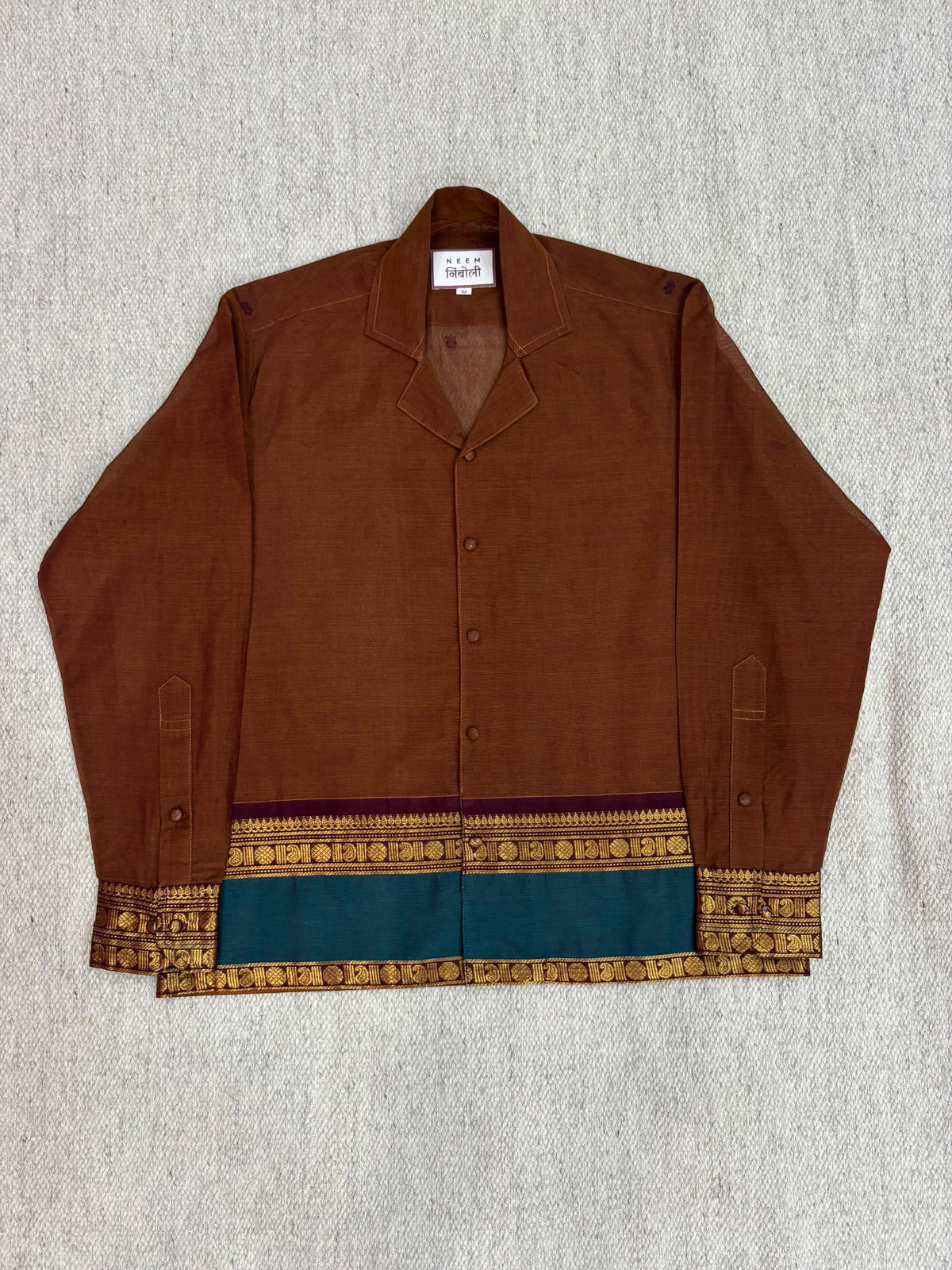Rust Earth Teal Border Cotton Shirt