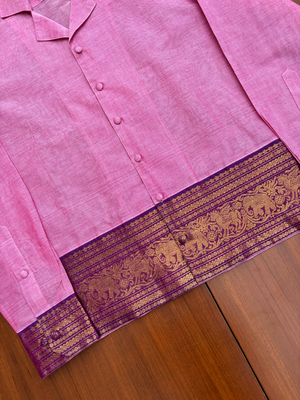 Blush Pink Elephant Border Cotton Shirt