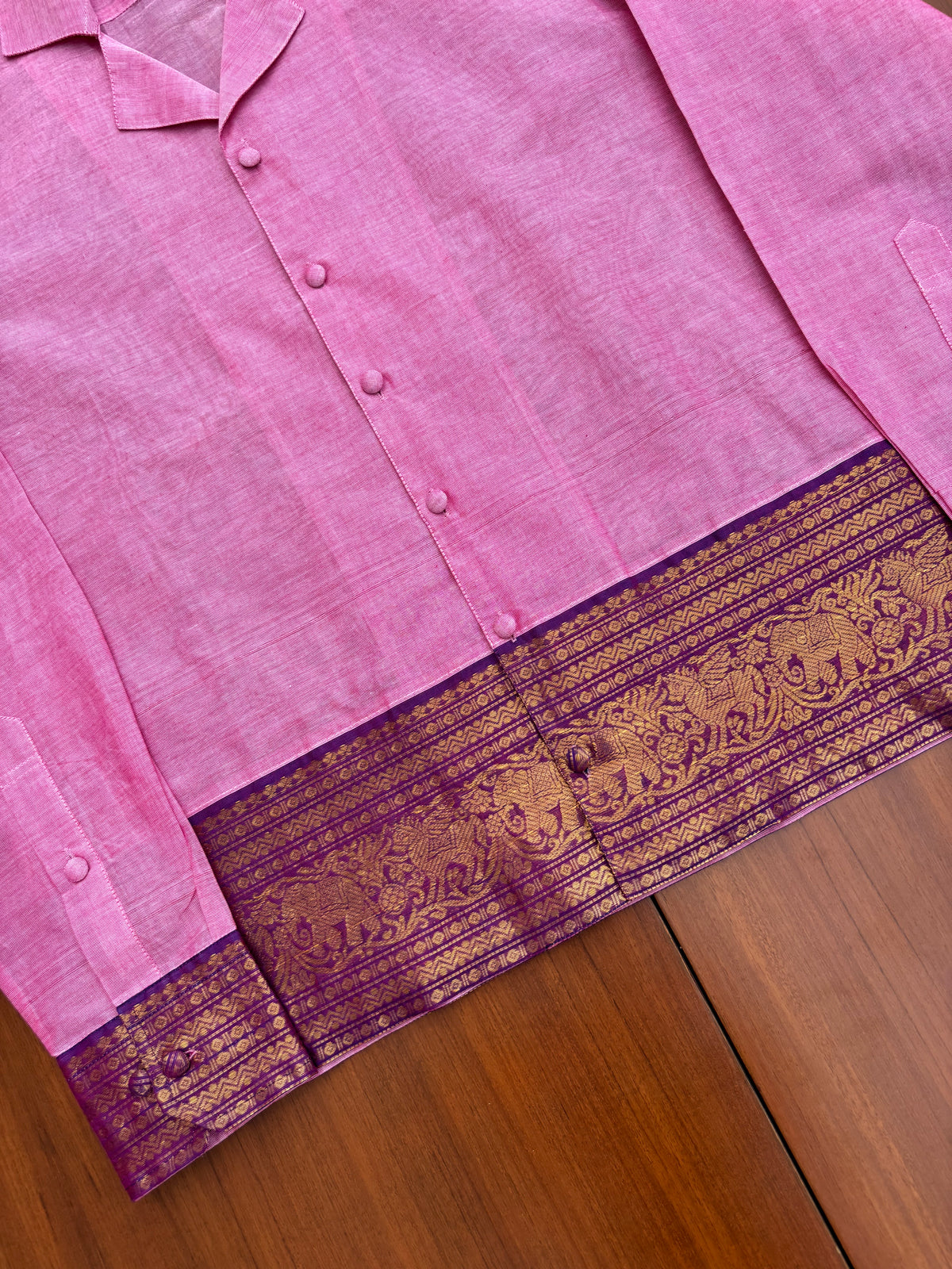 Blush Pink Elephant Border Cotton Shirt