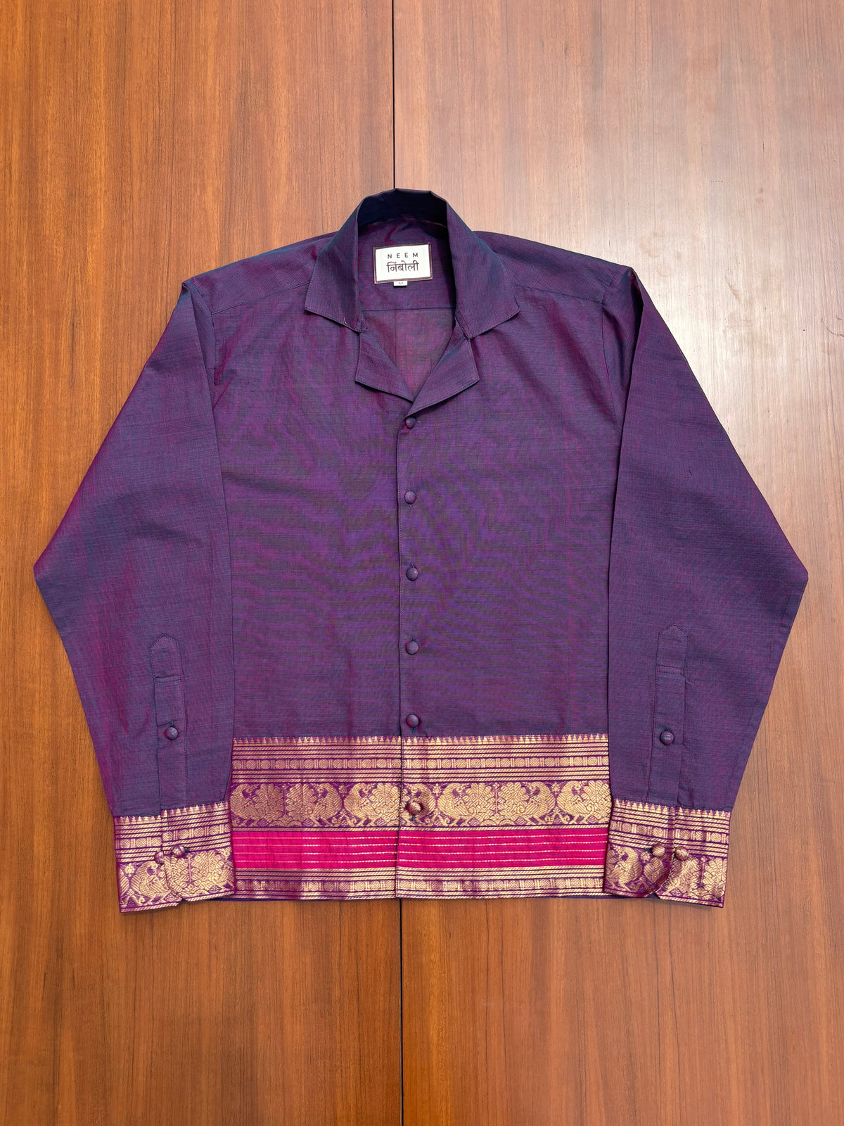 Royal Purple Peacock Border Cotton Shirt
