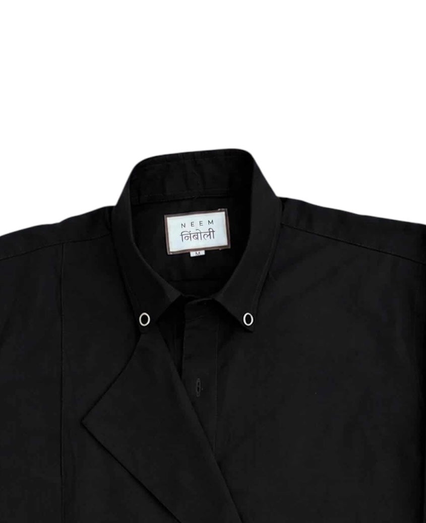 Black Cotton Shirt with Metal Buckles