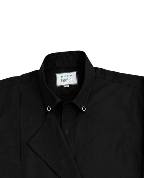 Black Cotton Shirt with Metal Buckles