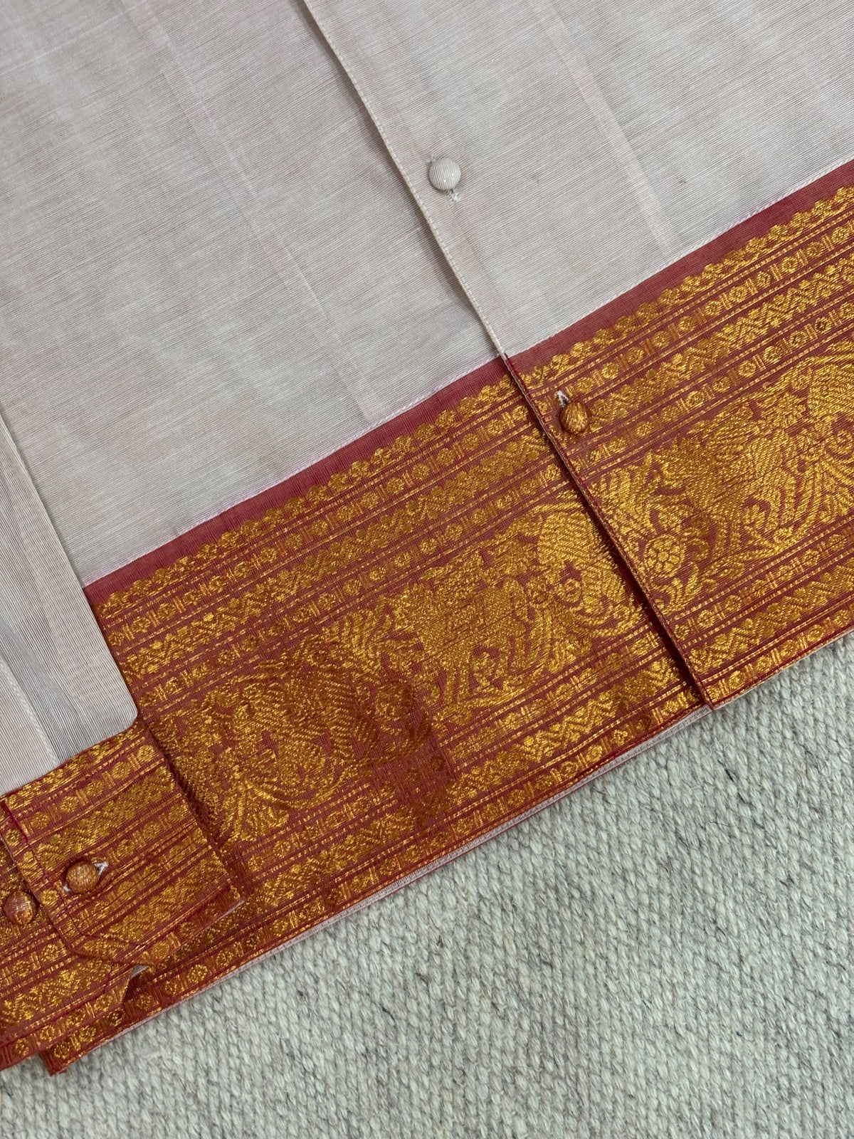 Dusty Lavender Red Zari Border Cotton Shirt