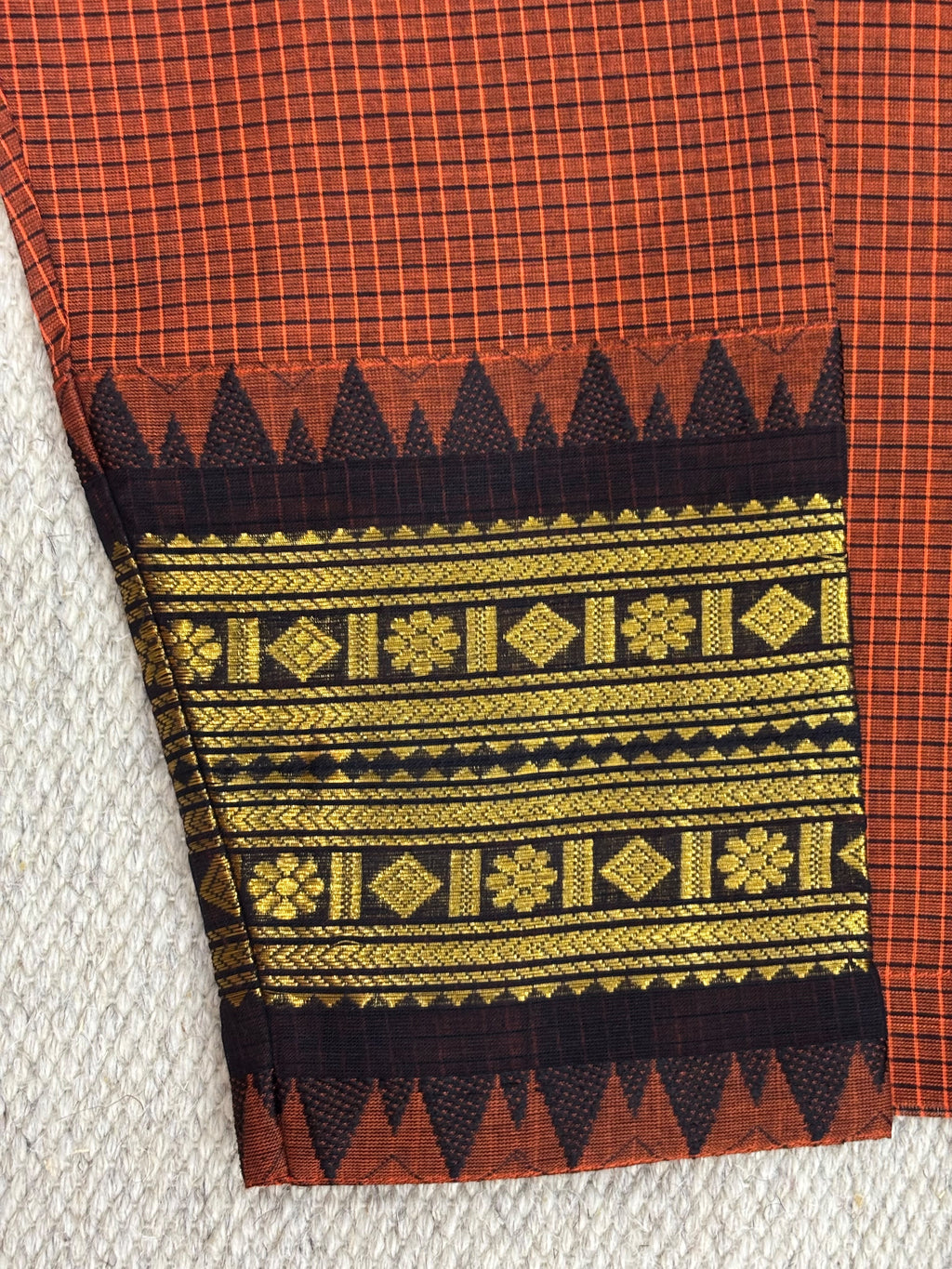 Rust Orange Micro-Check Zari Notch Shirt