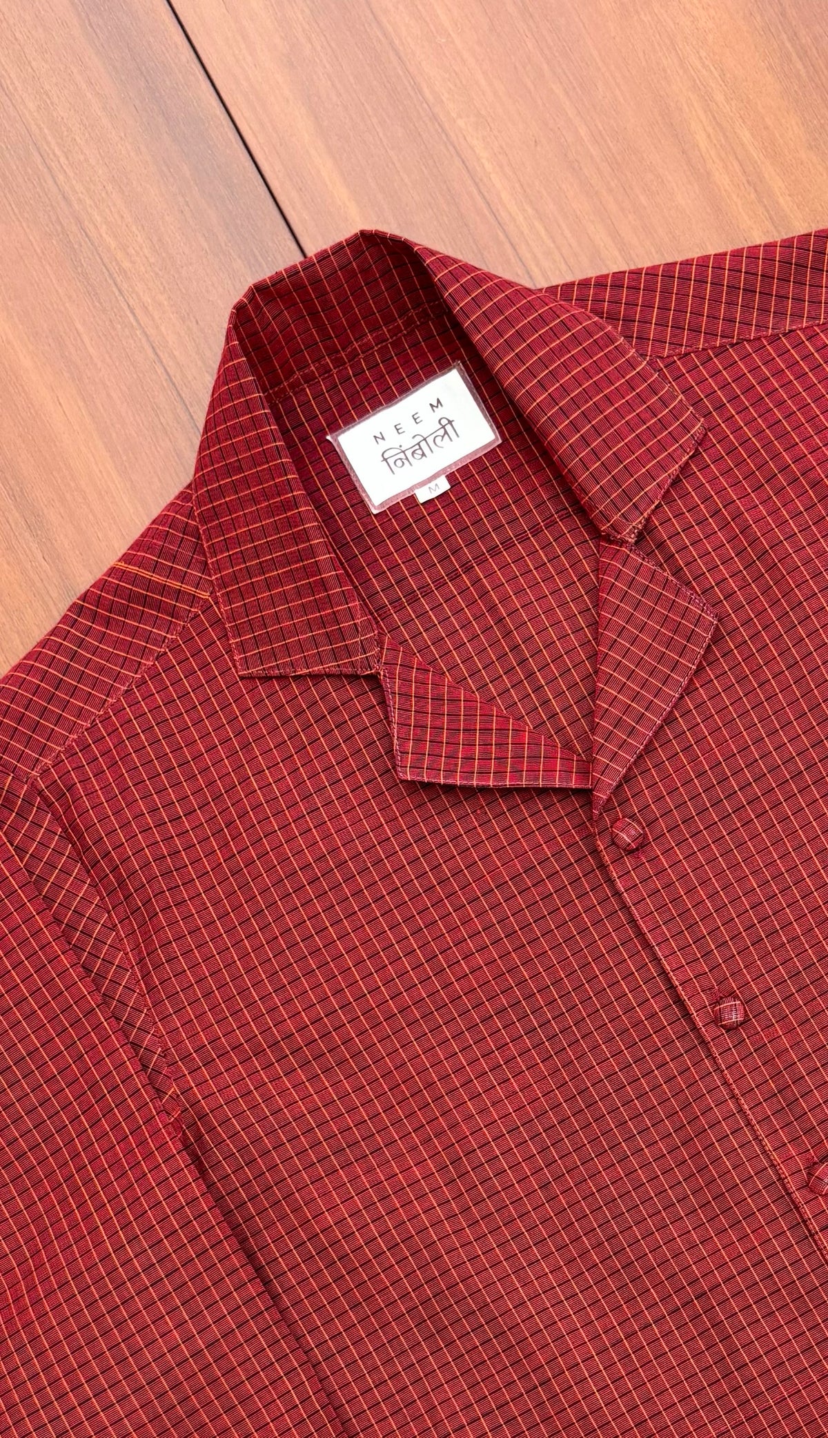 Crimson Grid Elephant Border Cotton Shirt