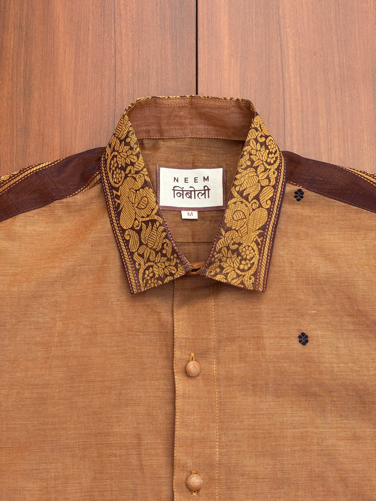 Golden Amber Floral Collar Cotton Shirt