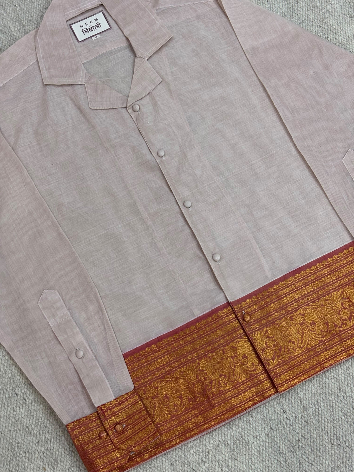 Dusty Lavender Red Zari Border Cotton Shirt