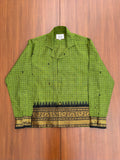 Olive Grid Floral Border Cotton Shirt