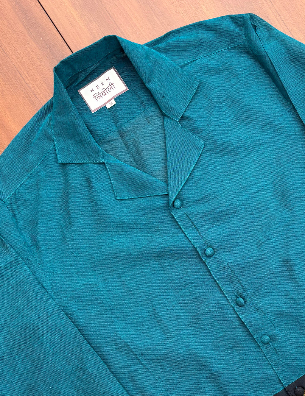 Teal Blue Elephant Border Cotton Shirt