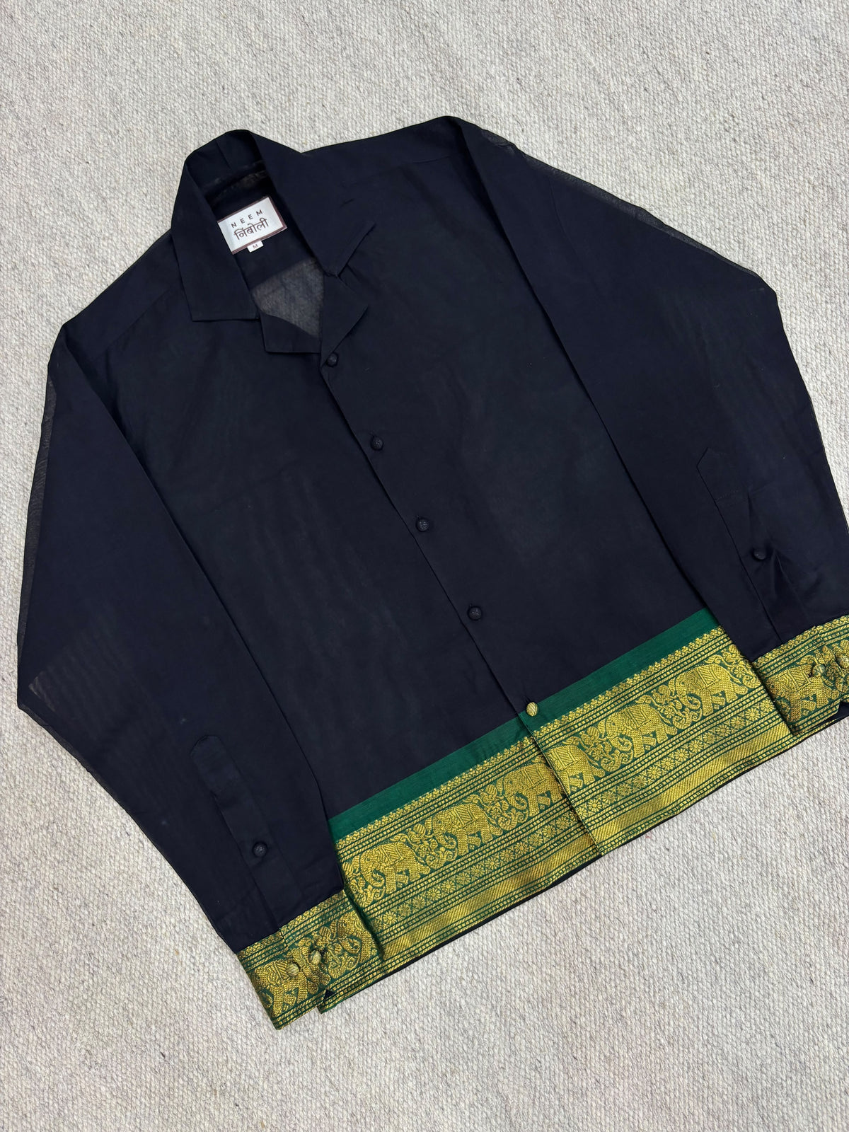 Midnight Navy Zari Border Cotton Shirt