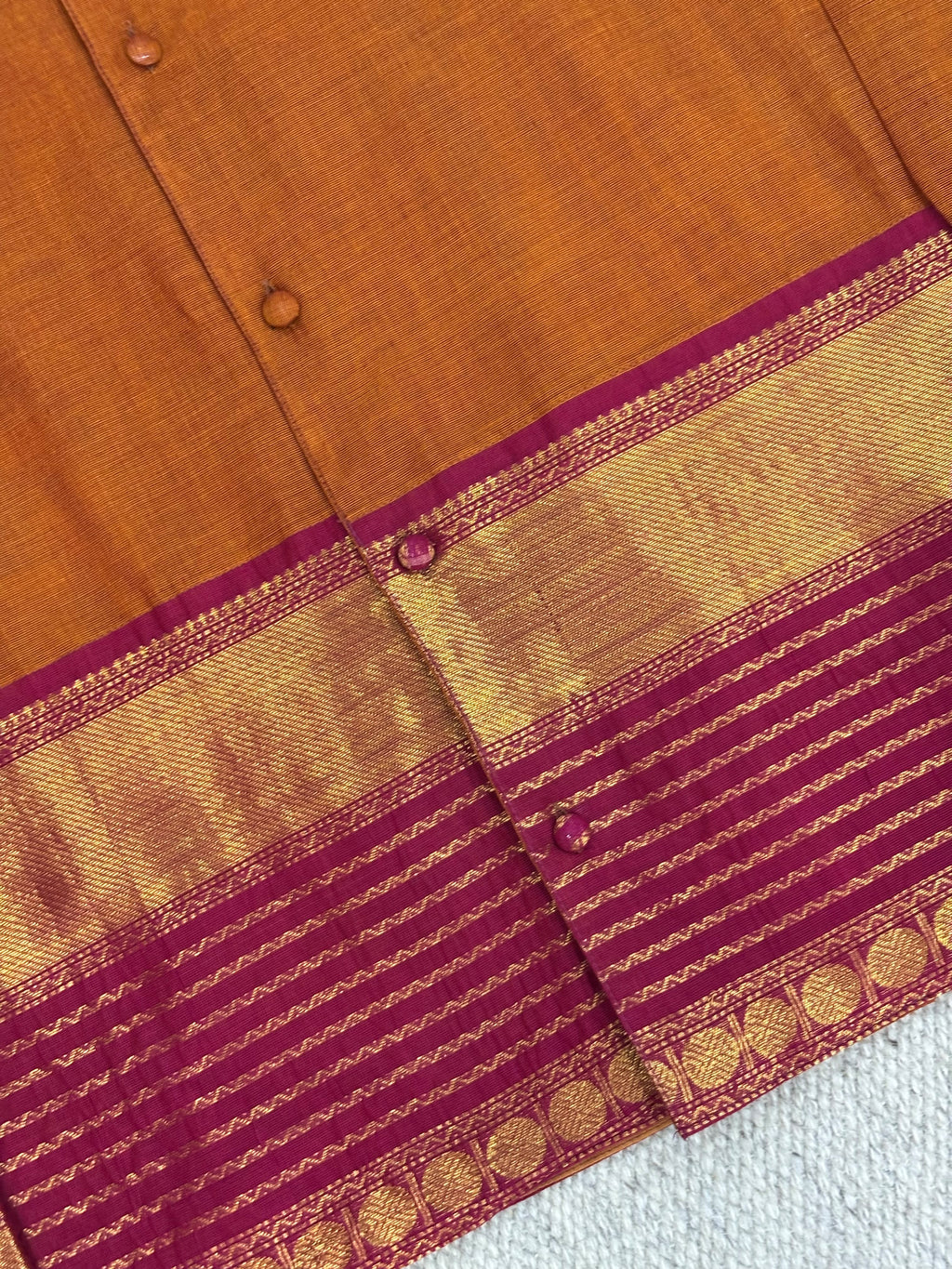 Mustard Ochre Magenta Zari Border Cotton Shirt