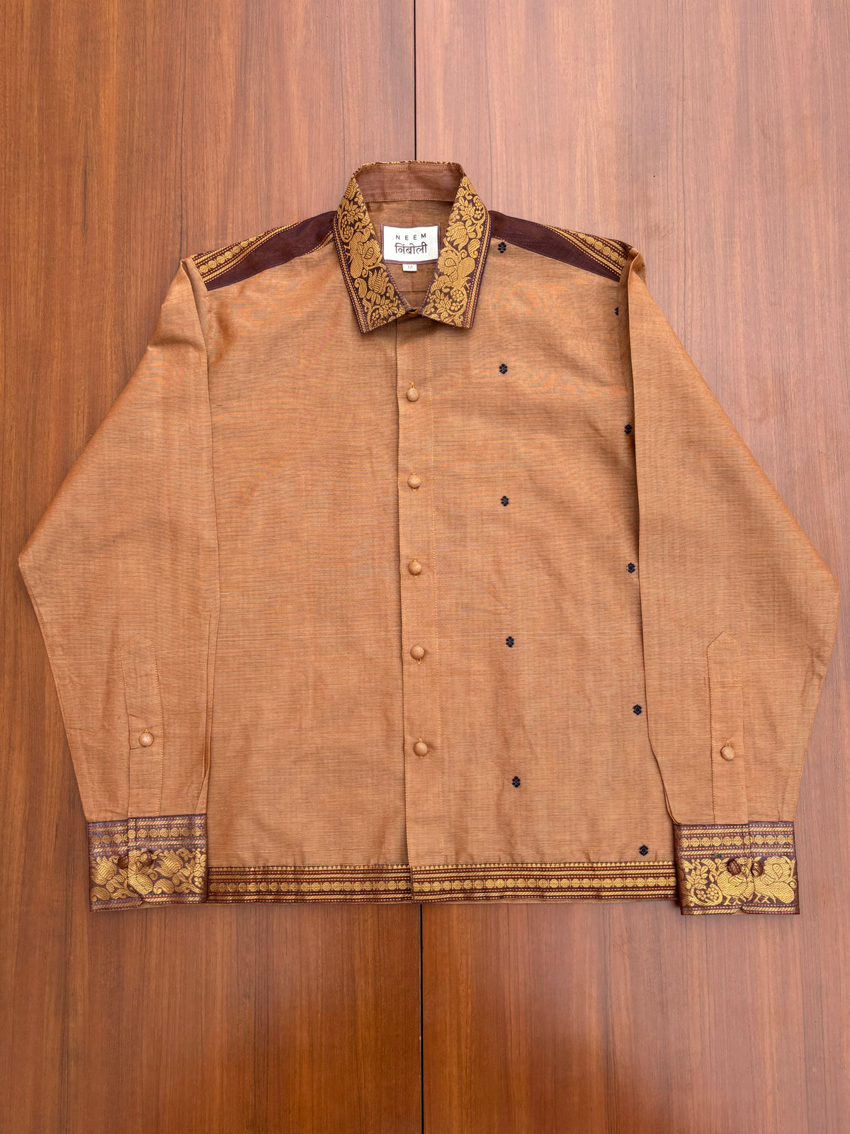 Golden Amber Floral Collar Cotton Shirt