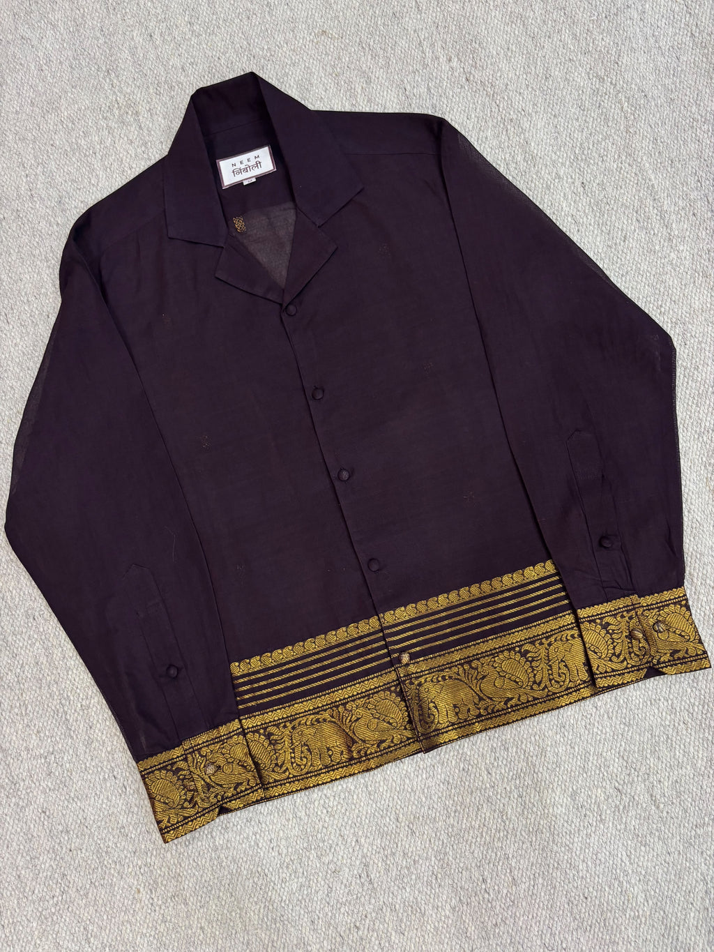 Deep Aubergine Elephant Zari Border Cotton Shirt
