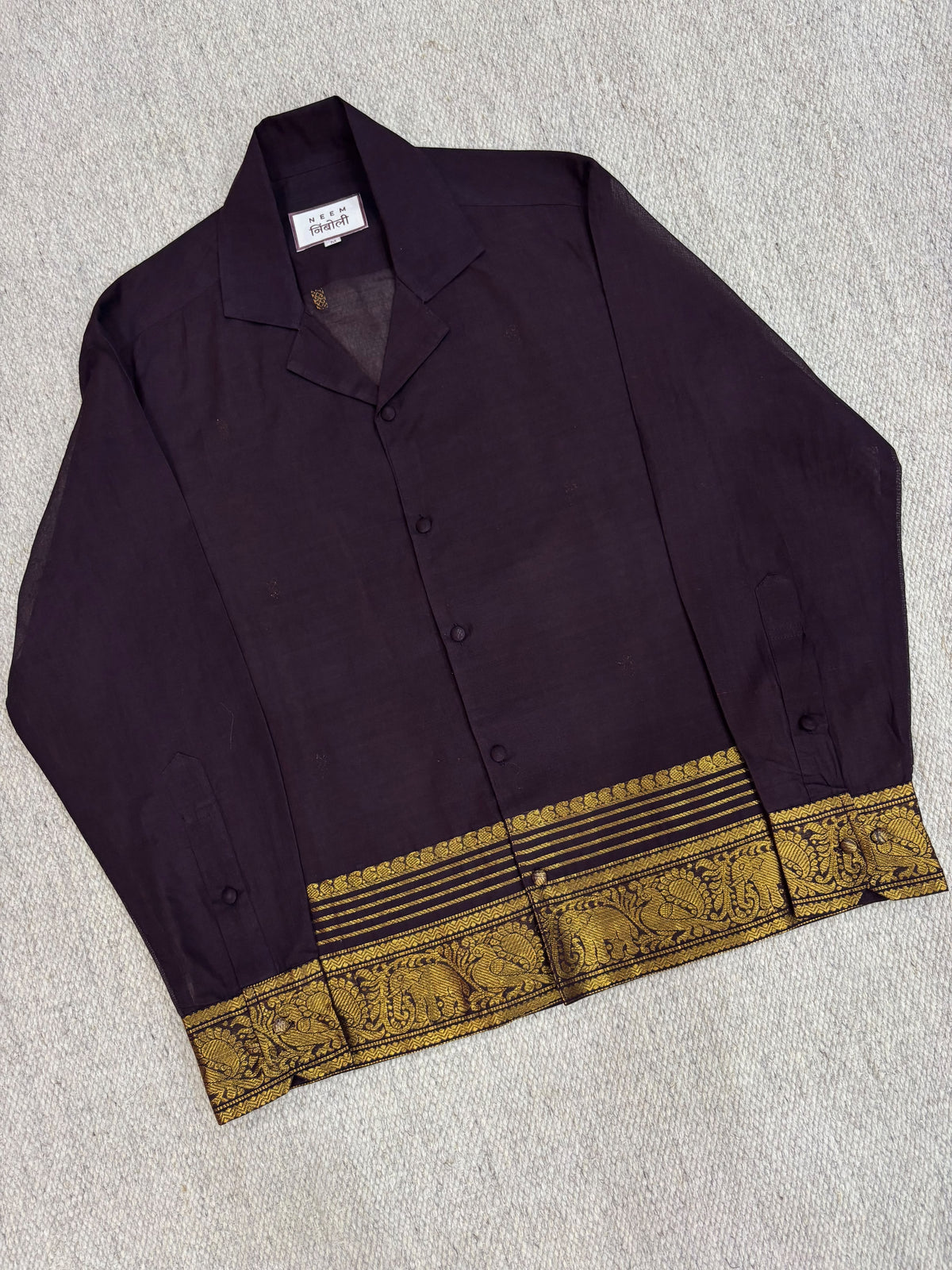Deep Aubergine Elephant Zari Border Cotton Shirt