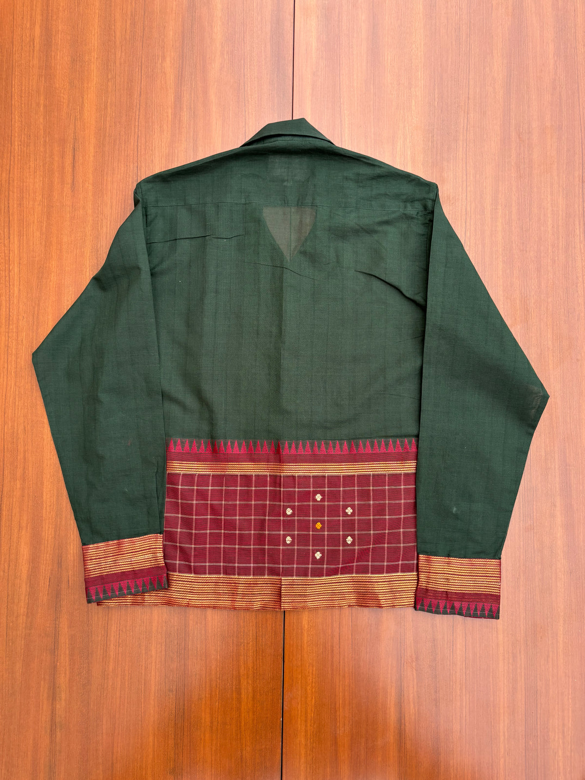 Forest Green Temple Border Cotton Shirt
