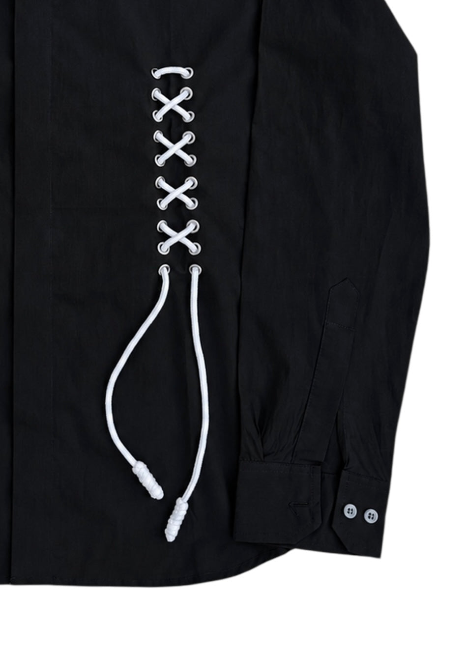 Black Lace Up Cotton Shirt
