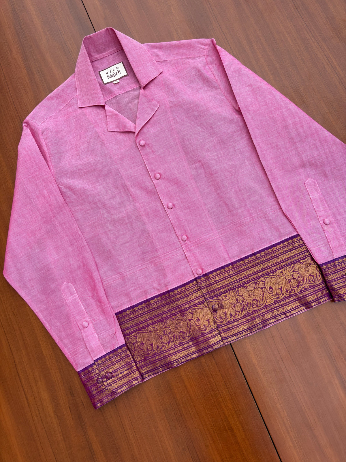 Blush Pink Elephant Border Cotton Shirt
