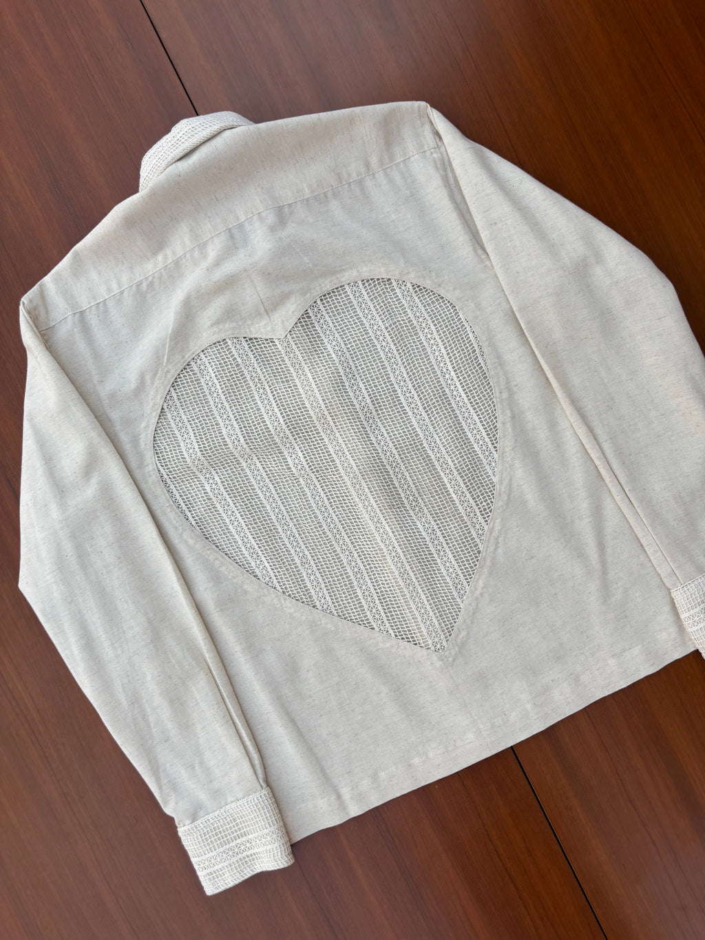 Lace Heart Cutout Cotton Shirt