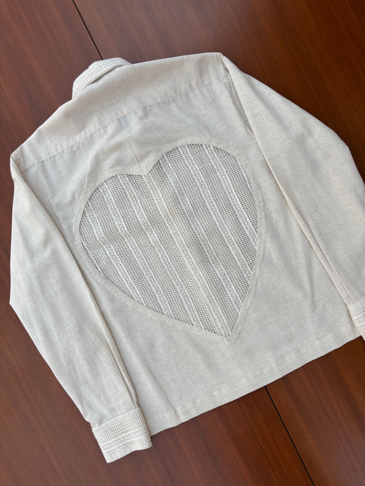 Lace Heart Cutout Cotton Shirt