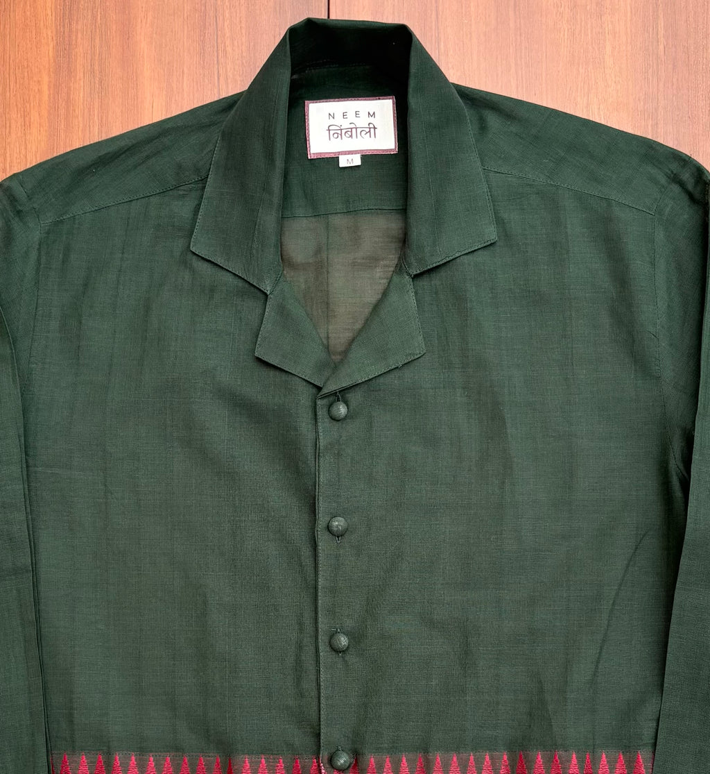 Forest Green Temple Border Cotton Shirt