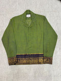 Olive Green Navy Elephant Zari Border Cotton Shirt