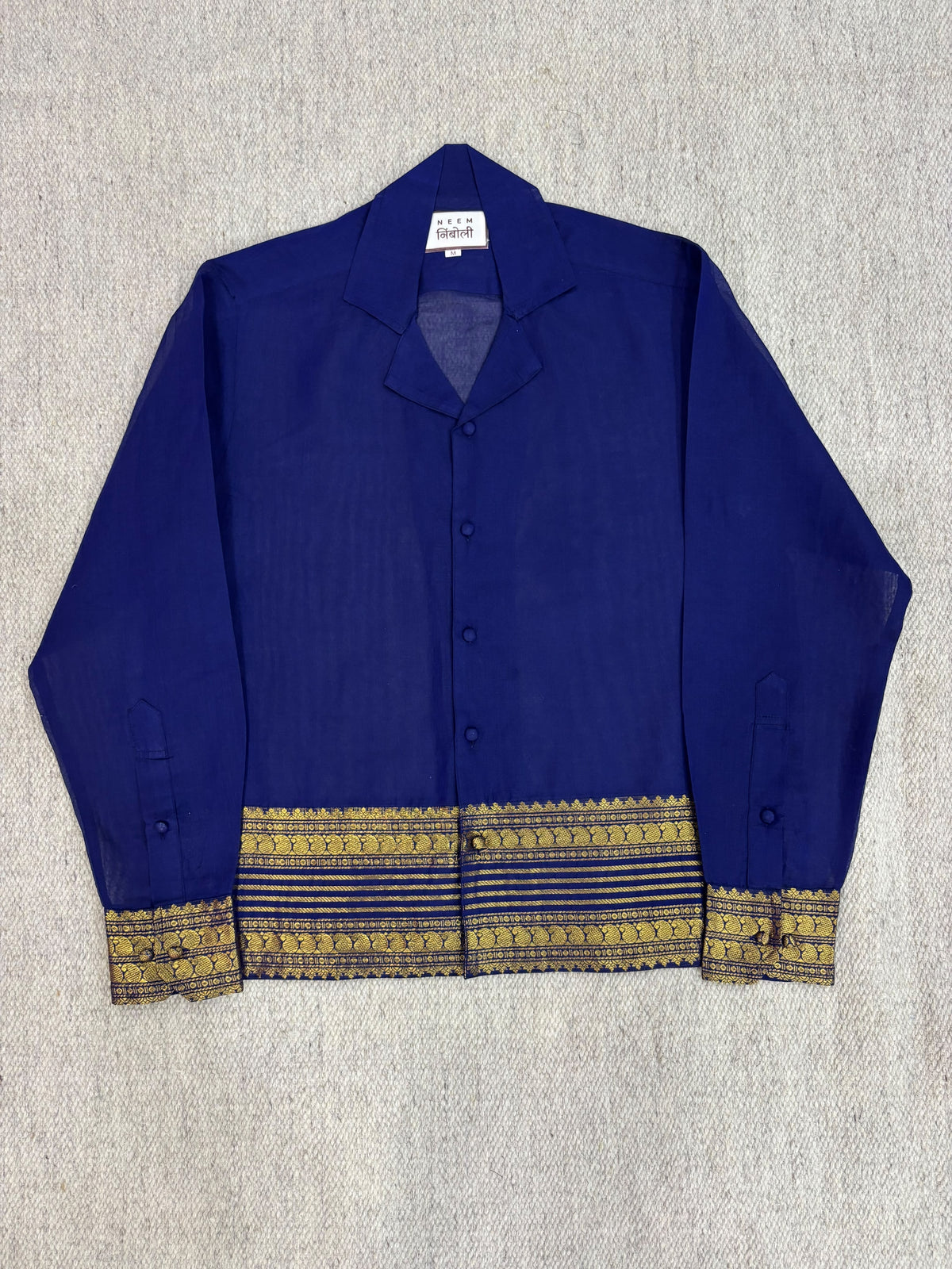 Royal Blue Multi-Tier Zari Border Cotton Shirt