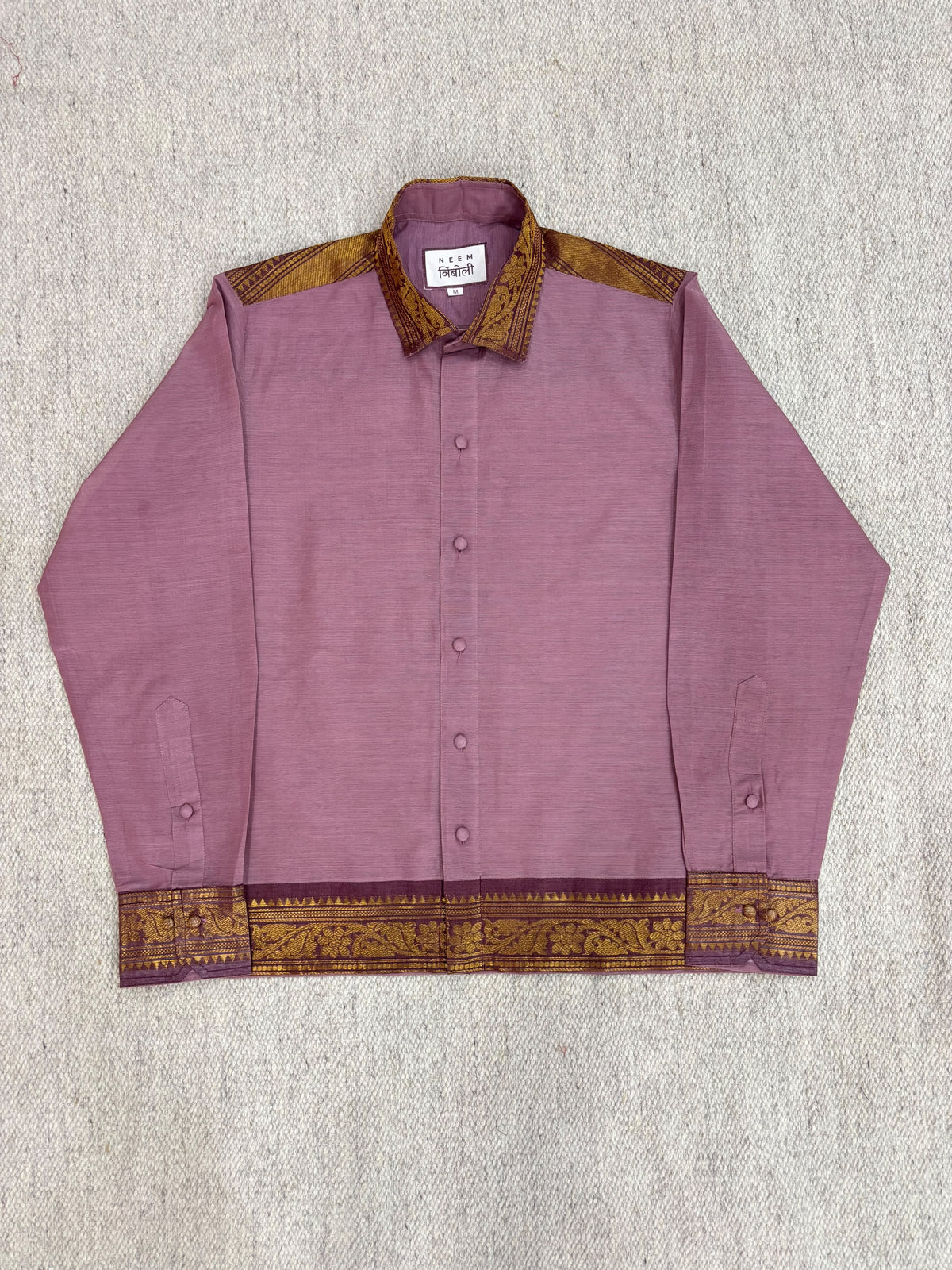Dusty Rose Saree Cotton Zari Shirt