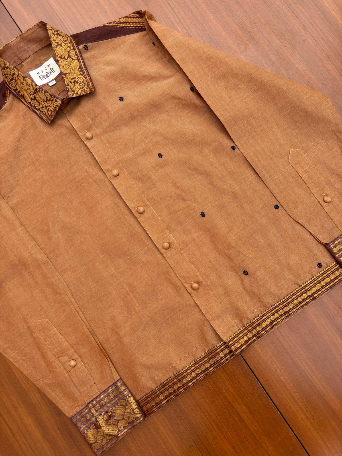 Golden Amber Floral Collar Cotton Shirt
