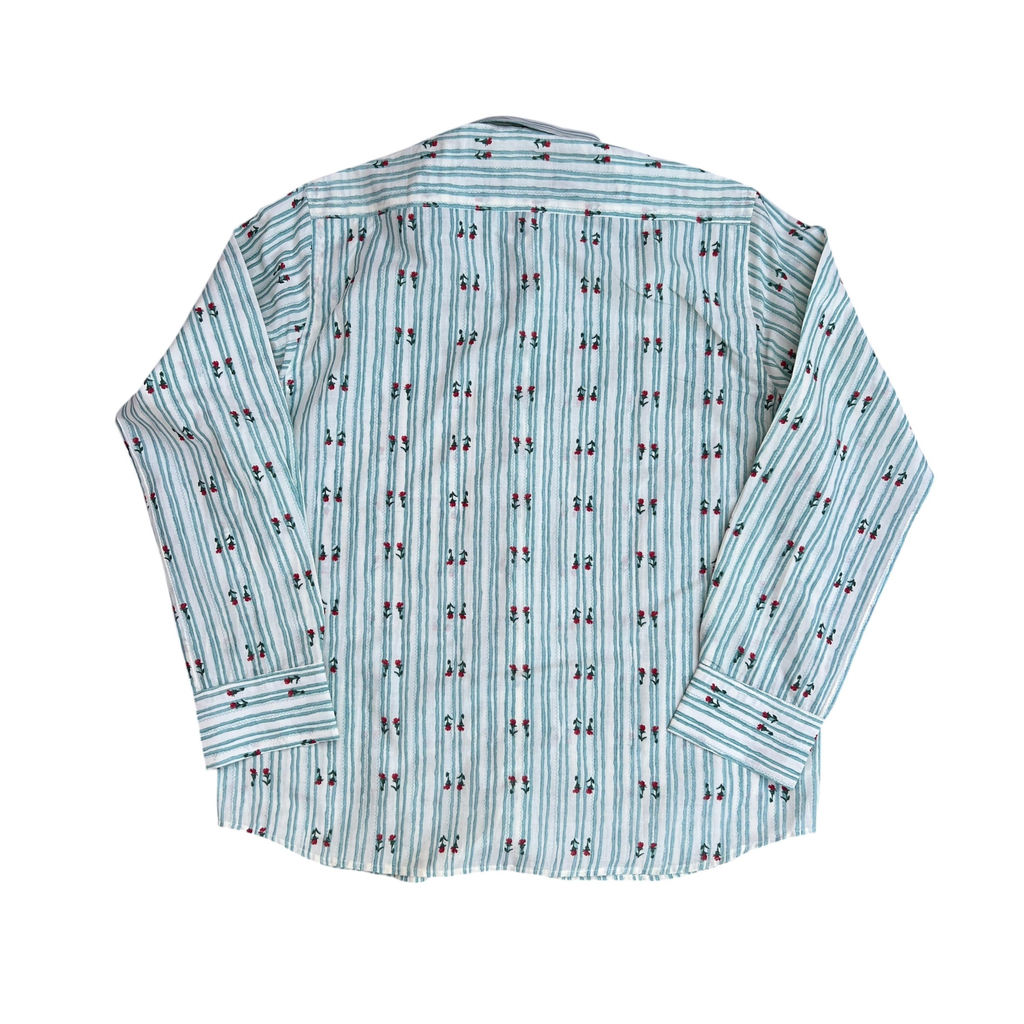 Mint Striped Floral Print Button-Up Shirt